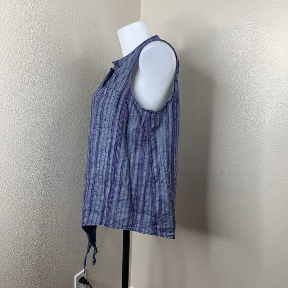 Ariat Sleeveless Top Knot Tie Button Front Women’s Sz XL Denim Blue Stripe Shirt - Picture 3 of 7